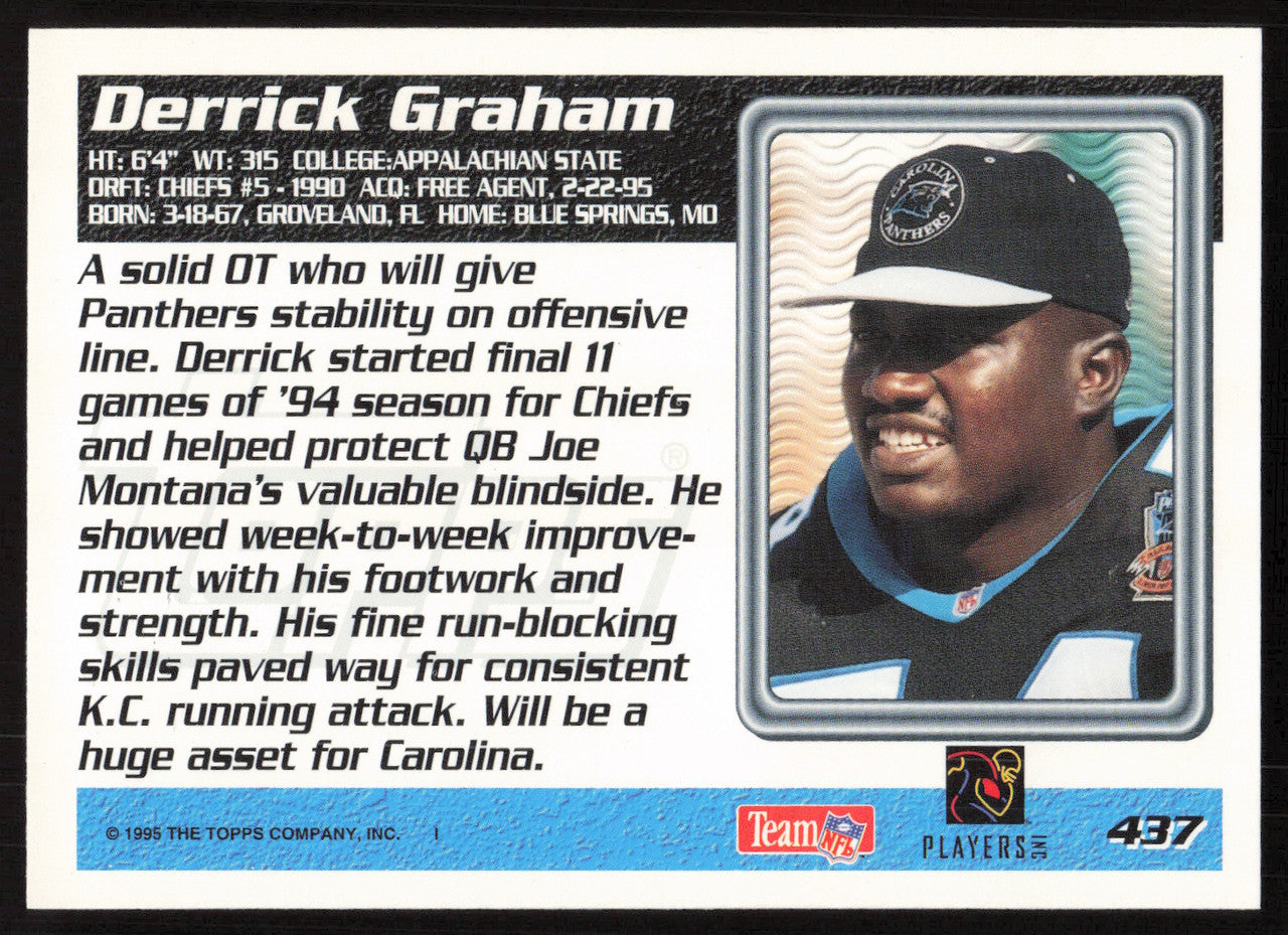 Derrick Graham Autographed 1995 Topps Rookie Card #437 Carolina Panthers SKU #259394