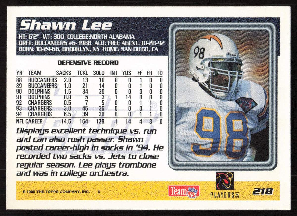 Shawn Lee Autographed 1995 Topps Card #218 San Diego Chargers SKU #259395
