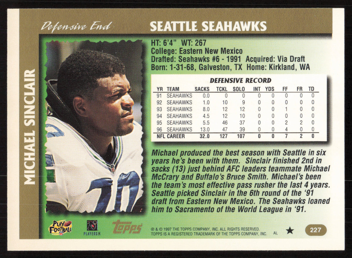 Michael Sinclair Autographed 1997 Topps Card #227 Seattle Seahawks SKU #259405