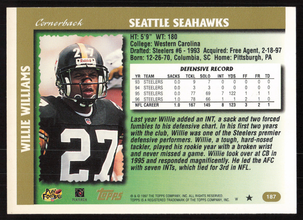 Willie Williams Autographed 1997 Topps Card #187 Seattle Seahawks SKU #259408