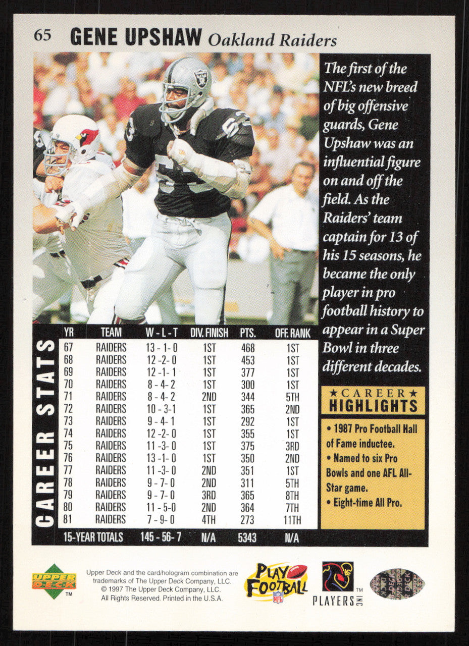 Gene Upshaw Autographed 1997 Upper Deck Legends Card #65 Oakland Raiders SKU #259420