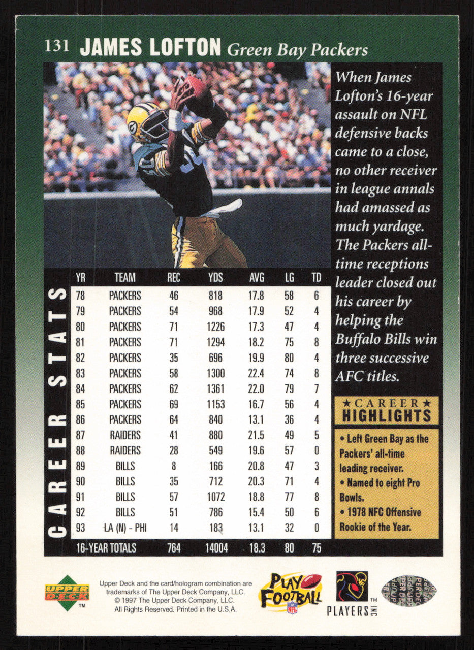 James Lofton Autographed 1997 Upper Deck Legends Card #131 Green Bay Packers SKU #259434