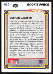 Michael Jackson Autographed 1991 Upper Deck Rookie Card #610 Cleveland Browns SKU #259468