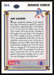 Jon Vaughn Autographed 1991 Upper Deck Rookie Card #611 New England Patriots SKU #259469