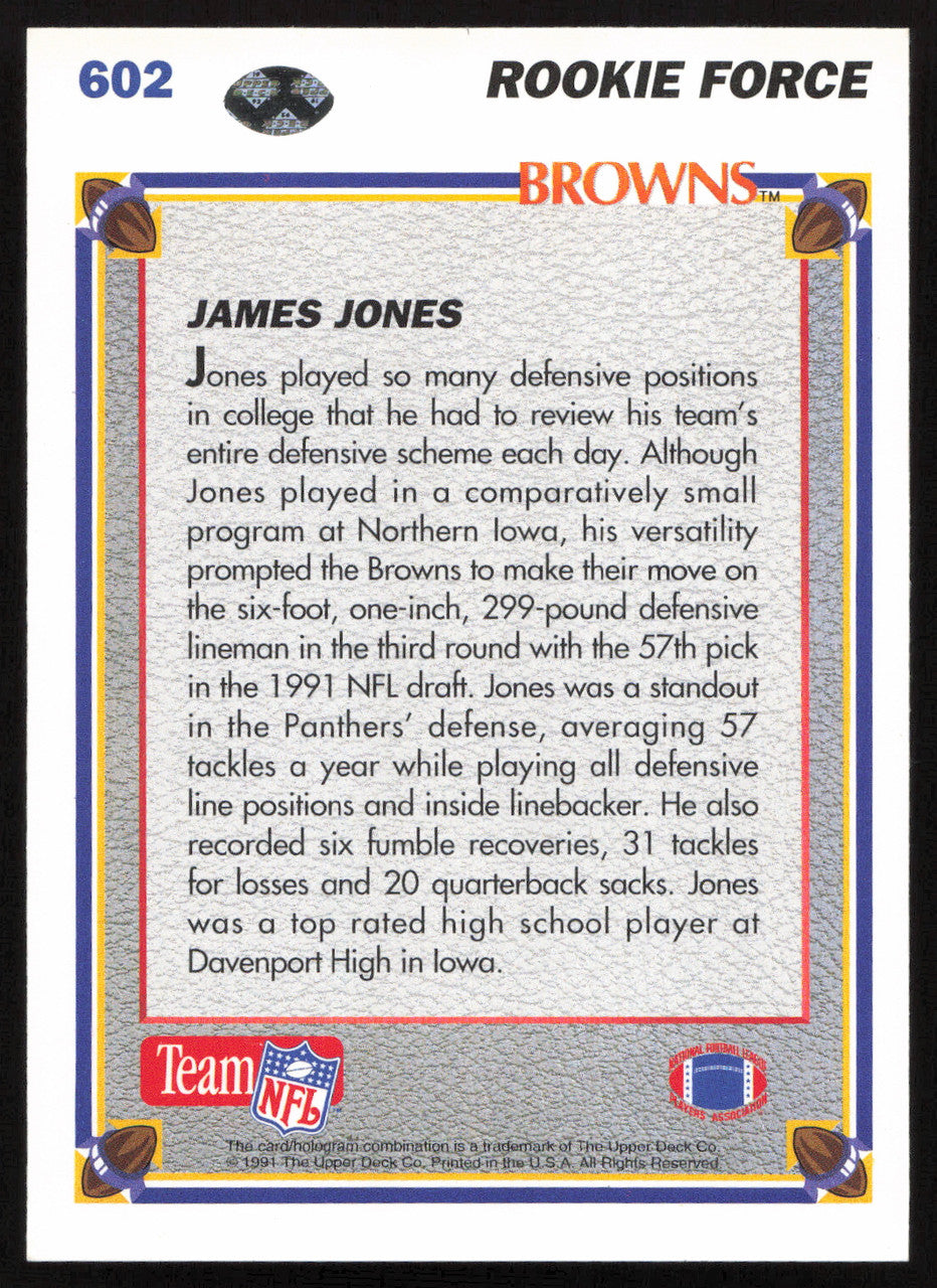 James Jones Autographed 1991 Upper Deck Rookie Card #602 Cleveland Browns SKU #259471