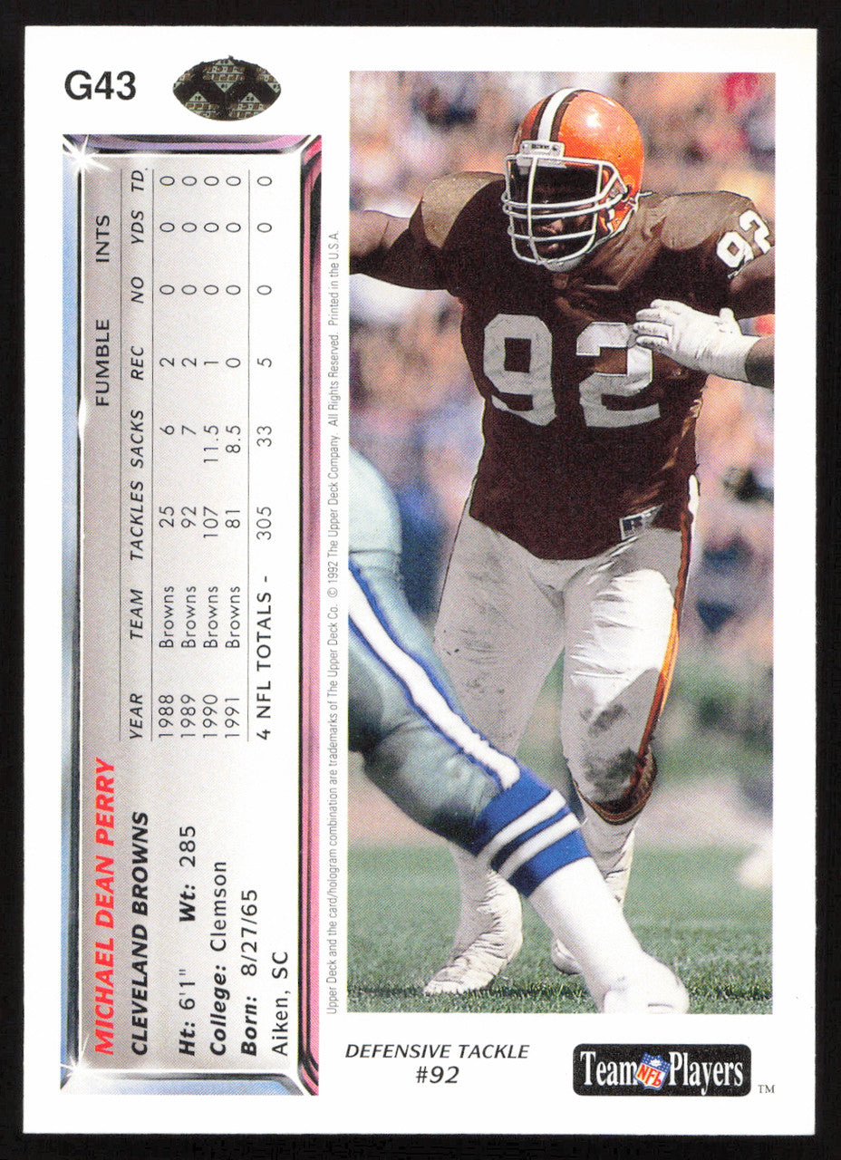 Michael Dean Perry Autographed 1992 Upper Deck Gold Card #G43 Cleveland Browns SKU #259488
