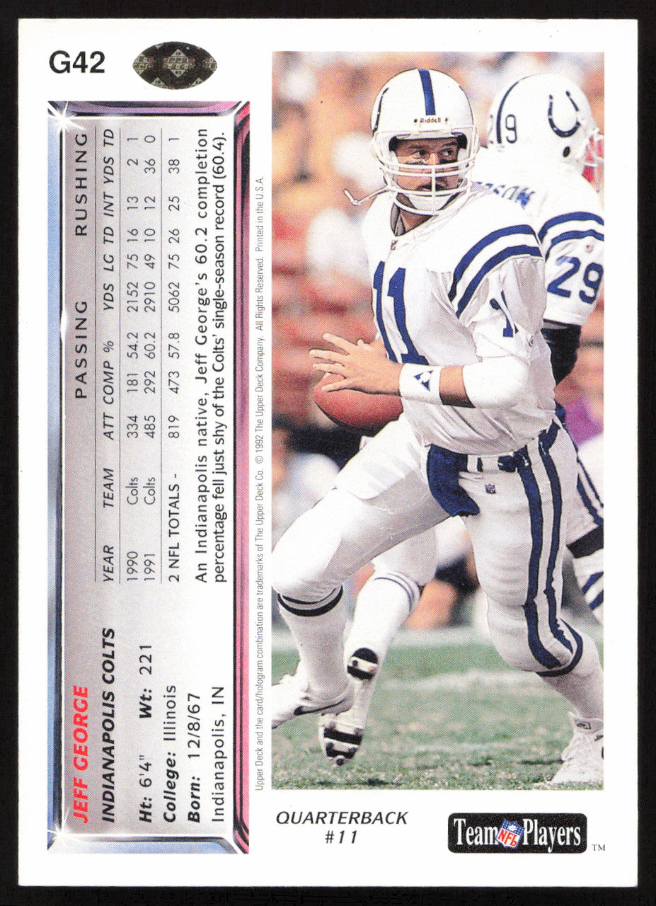 Jeff George Autographed 1992 Upper Deck Gold Card #G42 Indianapolis Colts SKU #259489