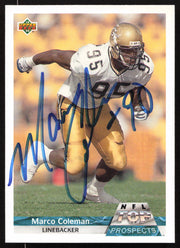 Marco Coleman Autographed 1992 Upper Deck Gold Rookie Card #G6 Miami Dolphins SKU #259502