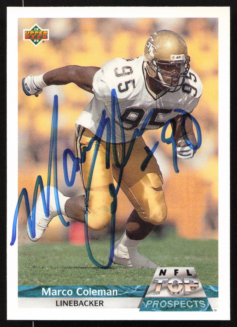 Marco Coleman Autographed 1992 Upper Deck Gold Rookie Card #G6 Miami Dolphins SKU #259502