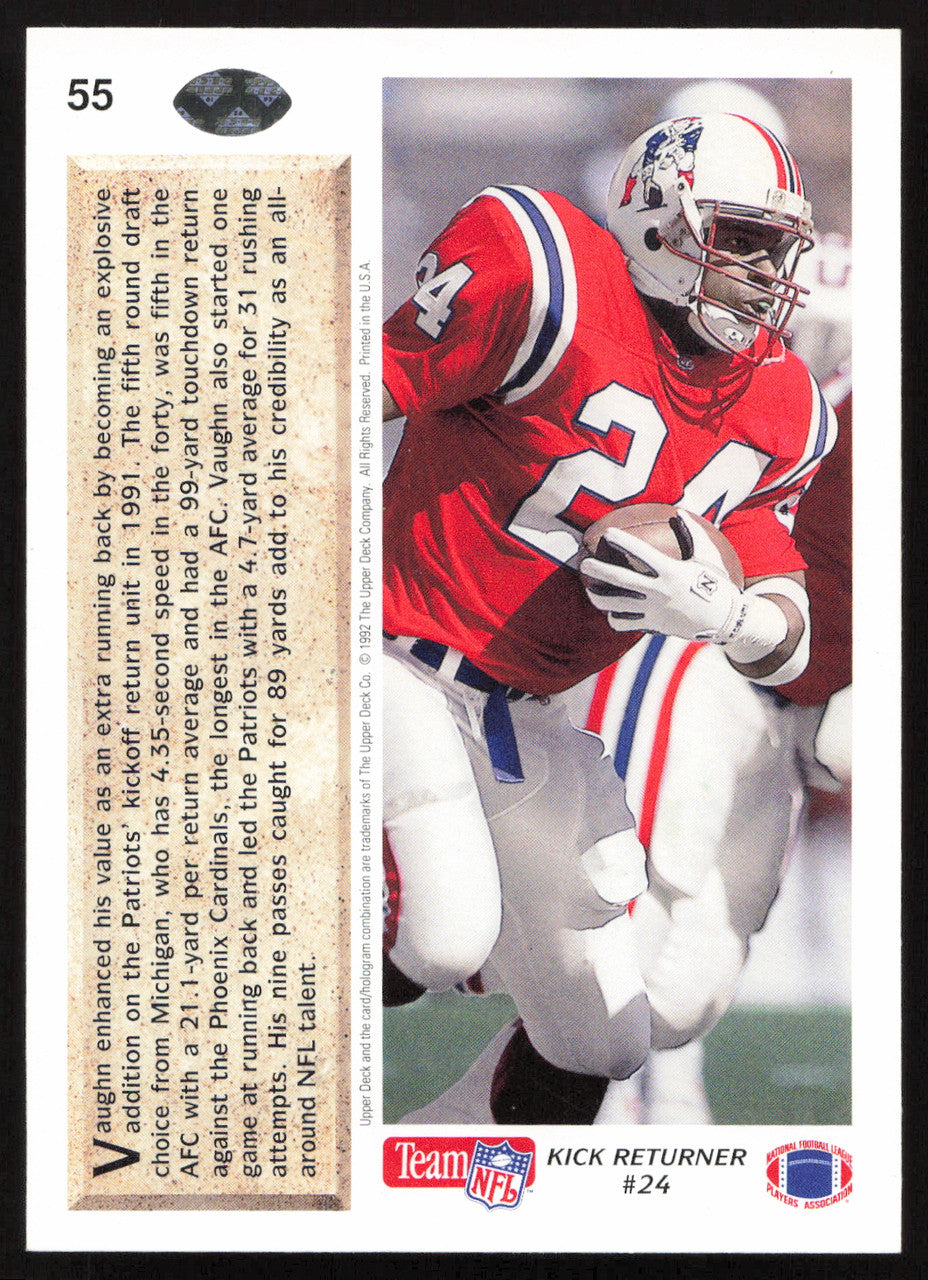 Jon Vaughn Autographed 1992 Upper Deck Card #55 New England Patriots SKU #259508