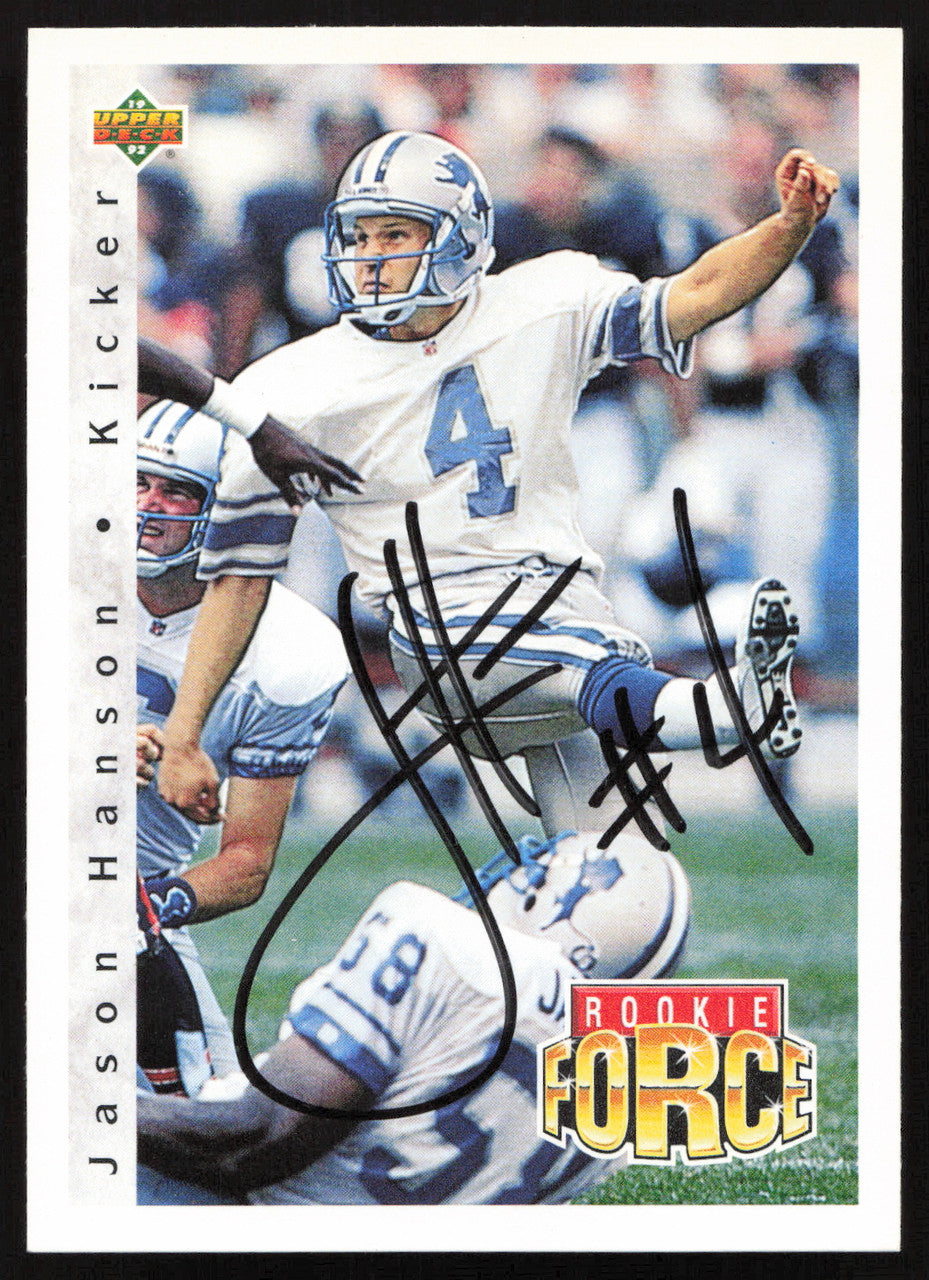 Jason Hanson Autographed 1992 Upper Deck Rookie Card #411 Detroit Lions SKU #259515