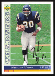 Natrone Means Autographed 1993 Upper Deck Rookie Card #479 San Diego Chargers SKU #259520