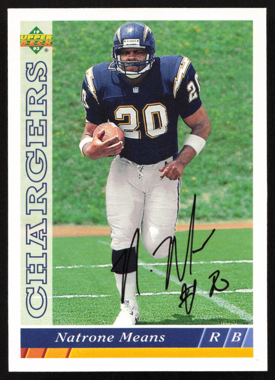 Natrone Means Autographed 1993 Upper Deck Rookie Card #479 San Diego Chargers SKU #259520