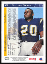 Natrone Means Autographed 1993 Upper Deck Rookie Card #479 San Diego Chargers SKU #259520