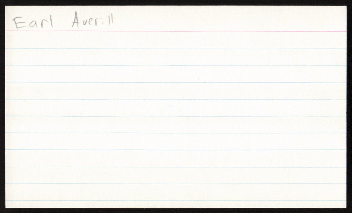 Earl Averill Autographed 3x5 Index Card Cleveland Indians SKU #259556