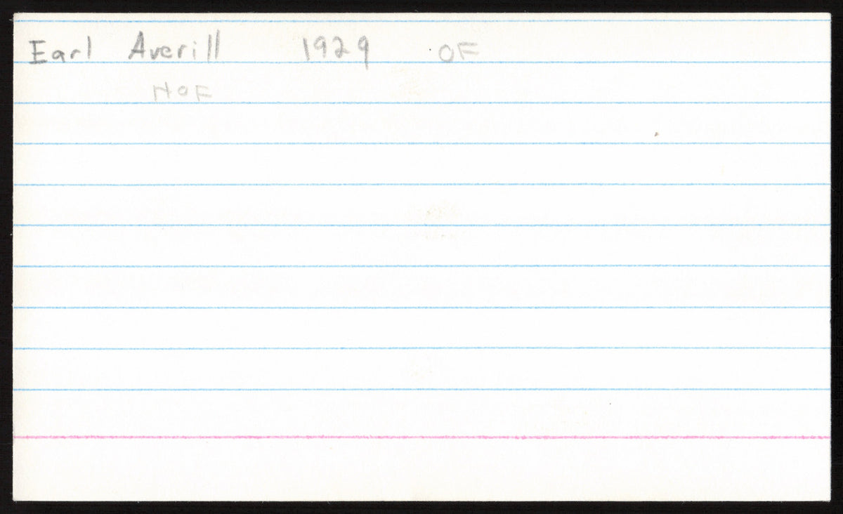 Earl Averill Autographed 3x5 Index Card Cleveland Indians SKU #259557