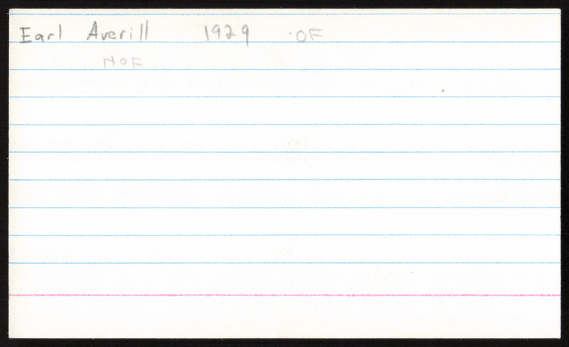 Earl Averill Autographed 3x5 Index Card Cleveland Indians SKU #259557