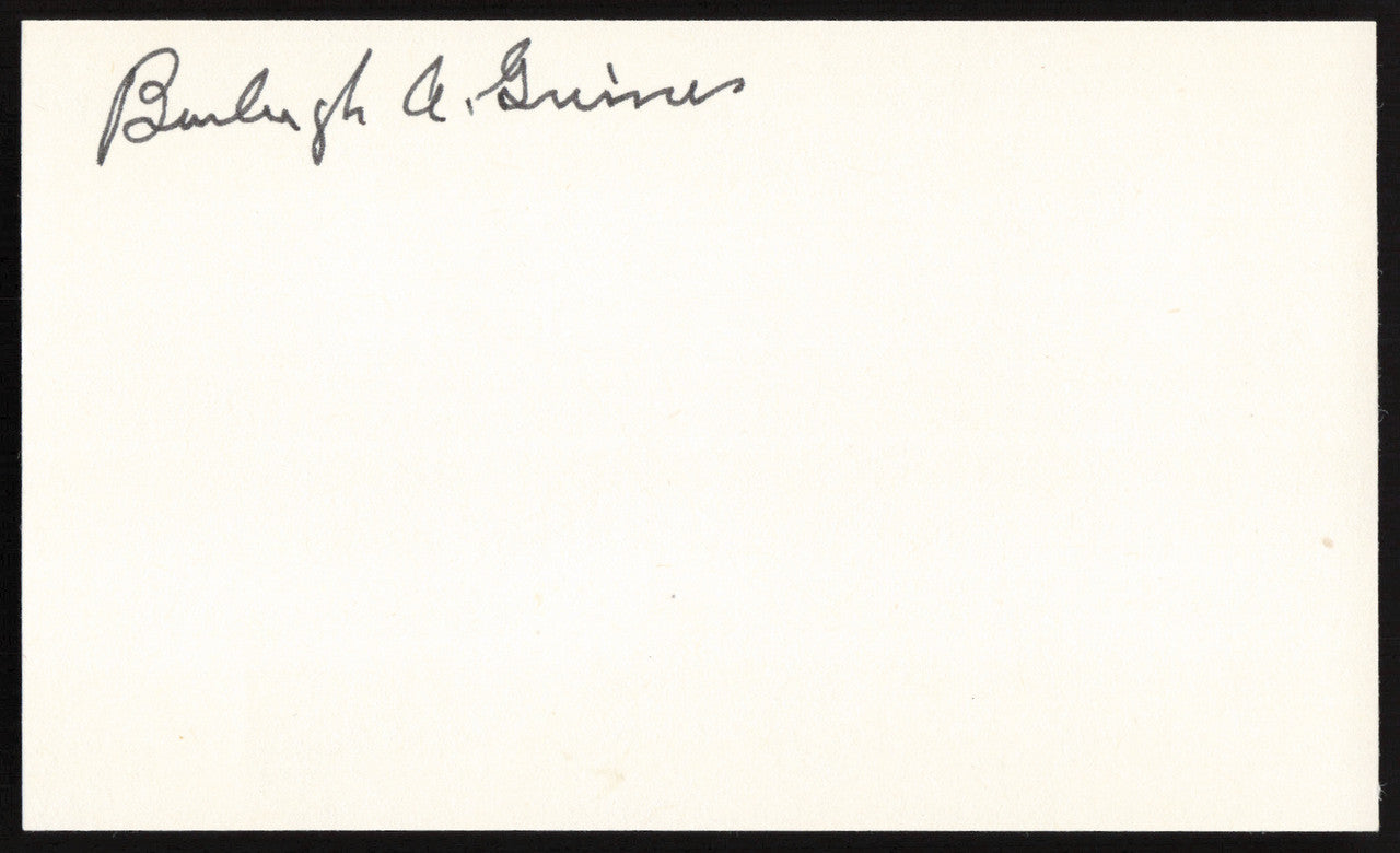 Burleigh Grimes Autographed 3x5 Index Card Los Angeles Dodgers, Pittsburgh Pirates SKU #259581