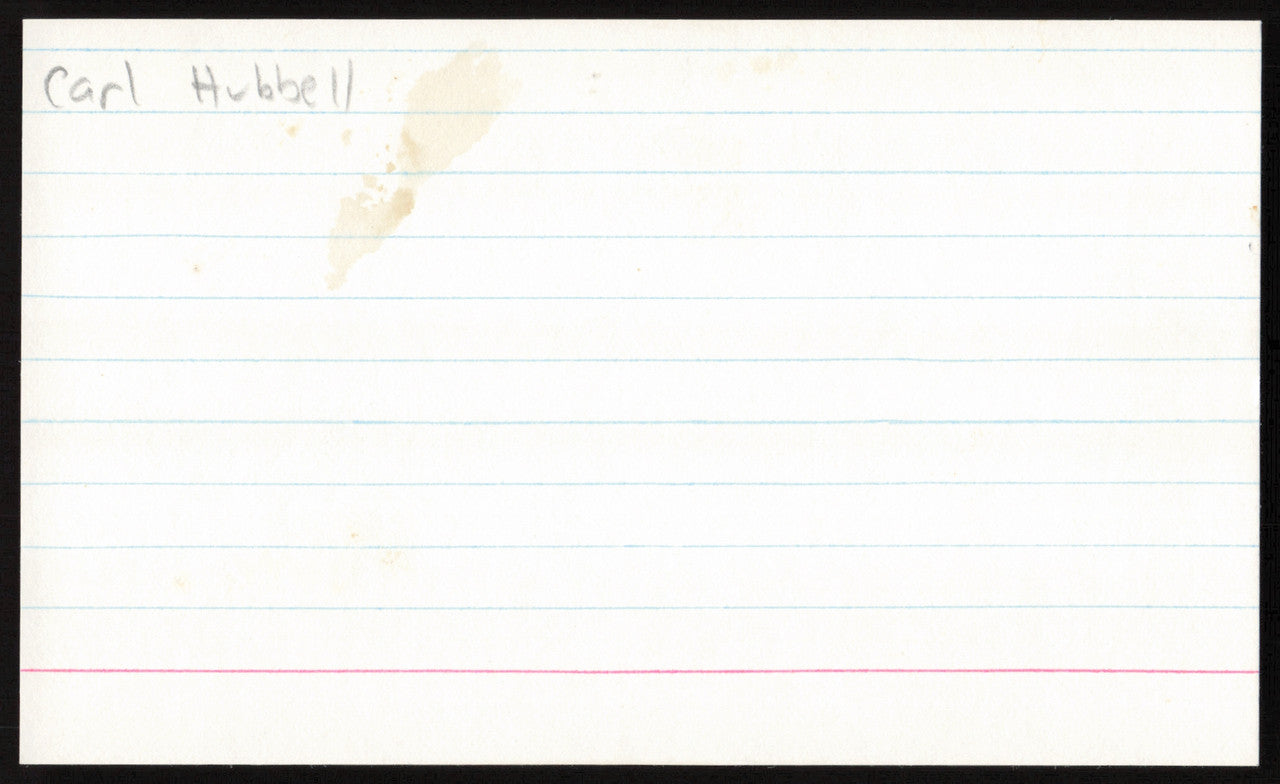 Carl Hubbell Autographed 3x5 Index Card New York Giants SKU #259595