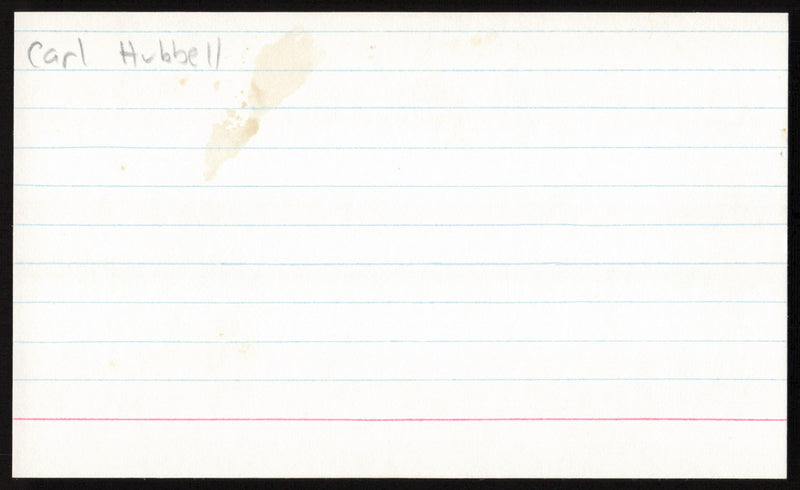 Carl Hubbell Autographed 3x5 Index Card New York Giants SKU #259595
