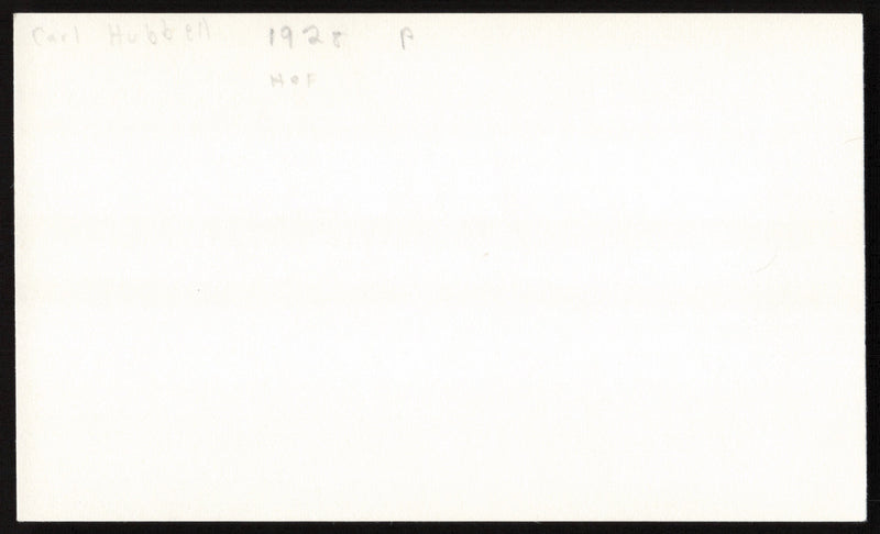 Carl Hubbell Autographed 3x5 Index Card New York Giants SKU #259596