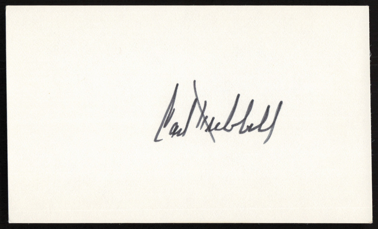 Carl Hubbell Autographed 3x5 Index Card New York Giants SKU #259600