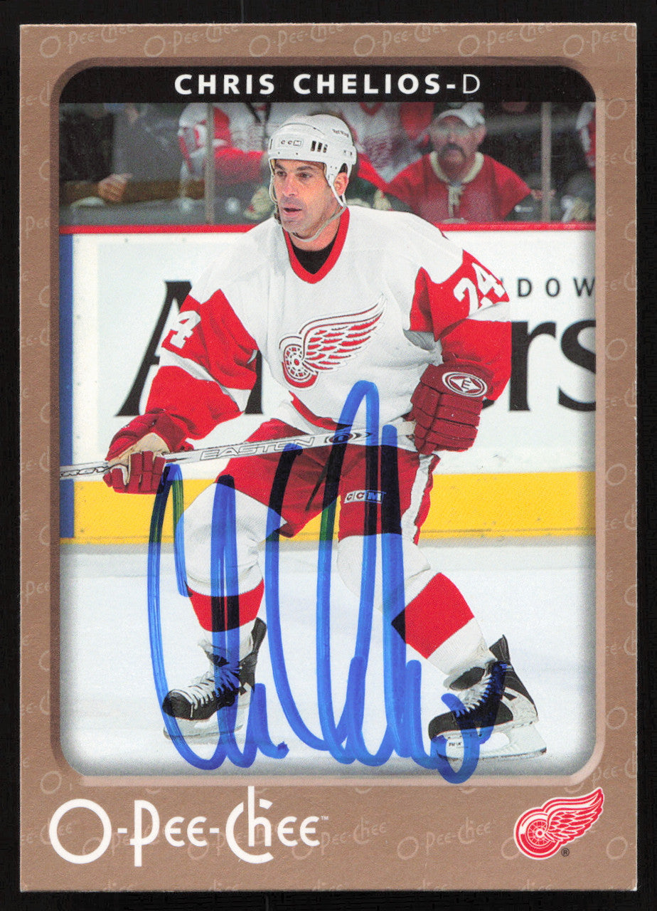 Chris Chelios Autographed 2006-07 O-Pee-Chee Card #182 Detroit Red Wings SKU #259674