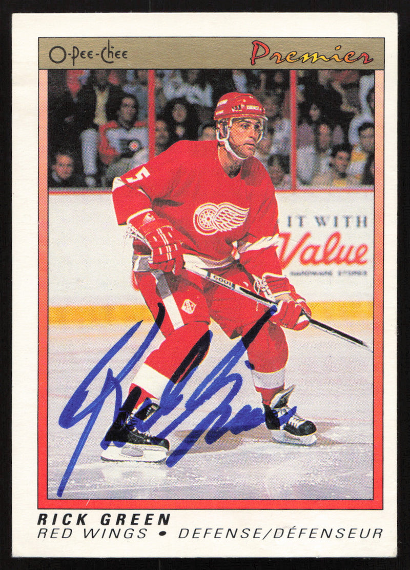 Rick Green Autographed 1990-91 O-Pee-Chee Premier Card #37 Detroit Red Wings SKU #259682