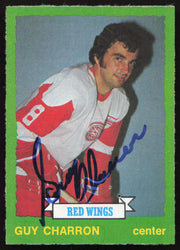Guy Charron Autographed 1973-74 O-Pee-Chee Card #220 Detroit Red Wings SKU #259683