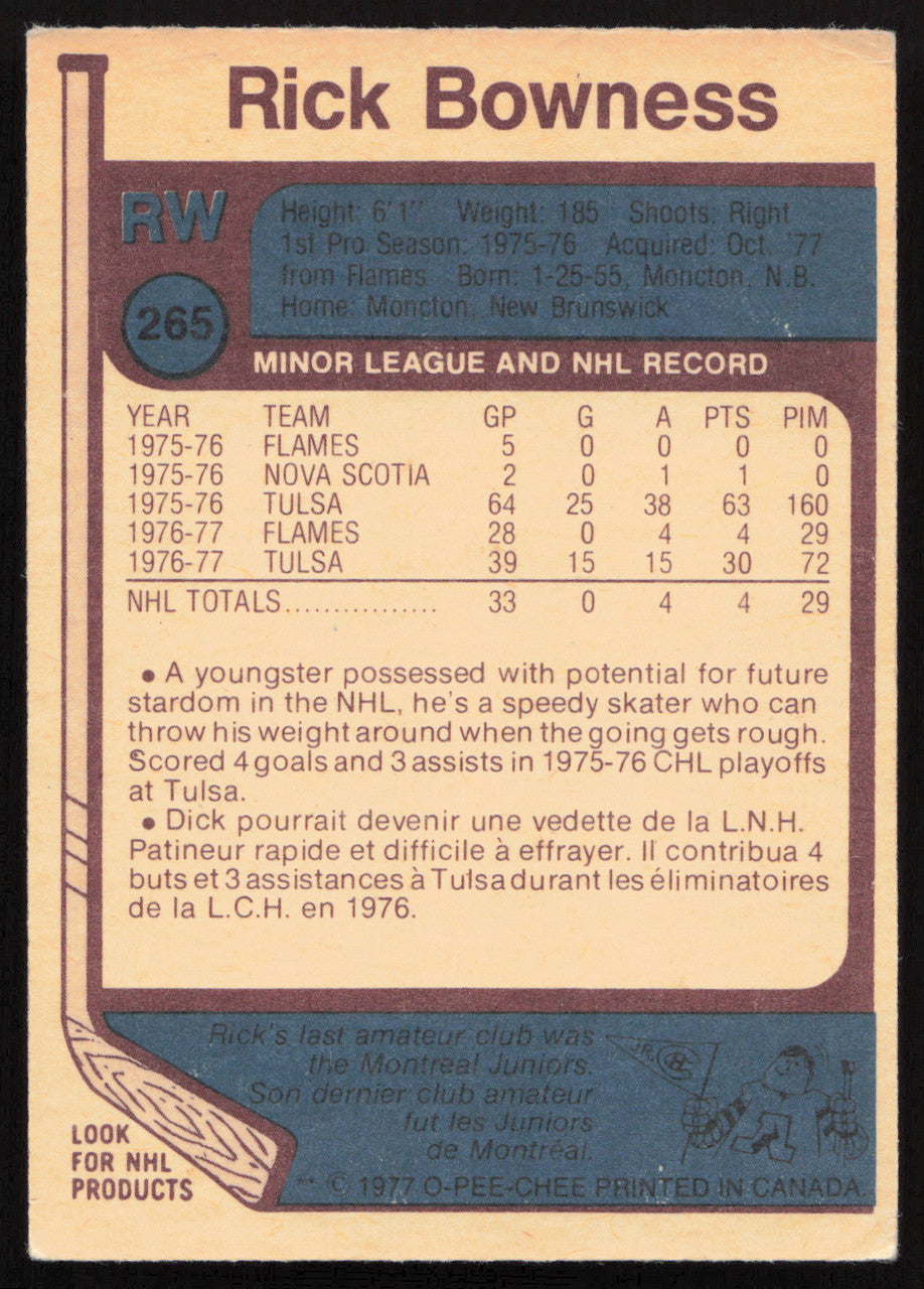 Rick Bowness Autographed 1977-78 O-Pee-Chee Rookie Card #265 Detroit Red Wings SKU #259684
