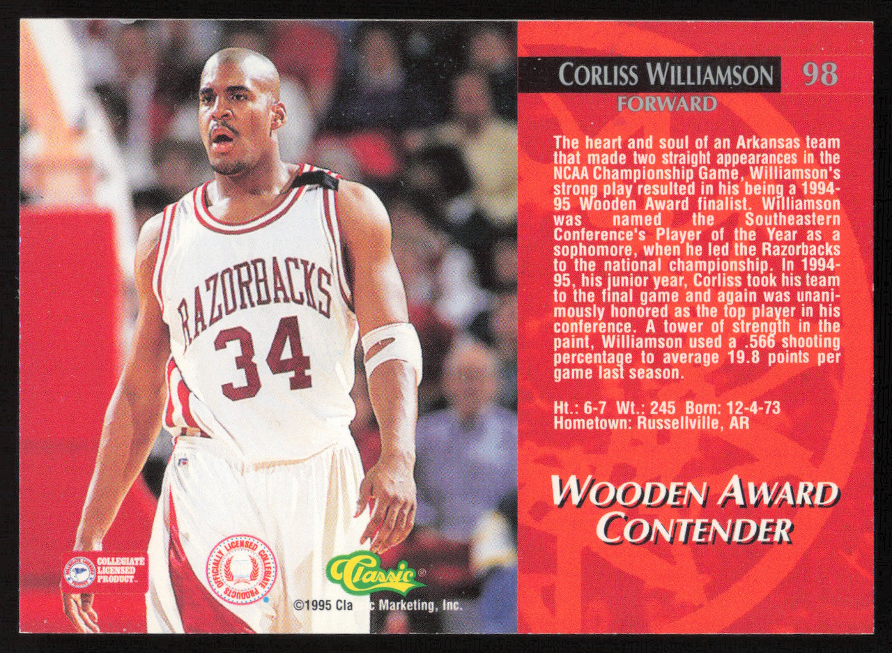 Corliss Williamson Autographed 1995 Classic Rookie Card #98 Arkansas SKU #259711
