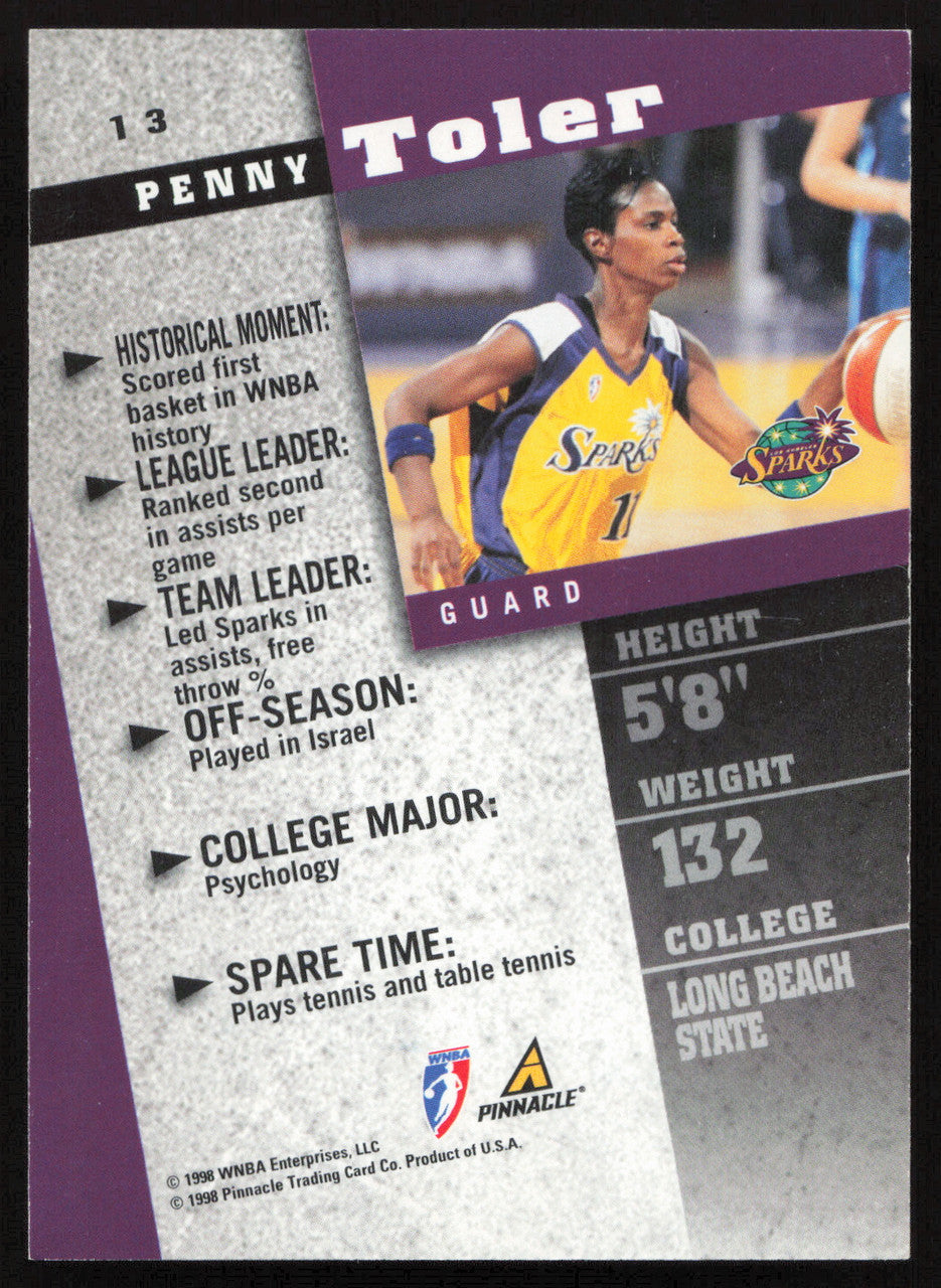 Penny Toler Autographed 1998 Pinnacle Card #13 Los Angeles Sparks SKU #259713