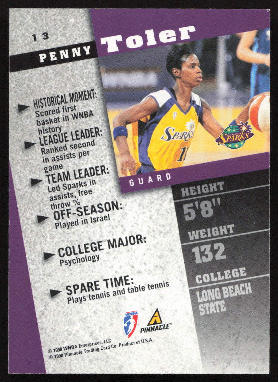 Penny Toler Autographed 1998 Pinnacle Card #13 Los Angeles Sparks SKU #259714