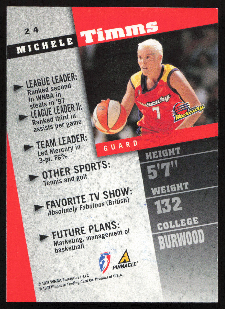 Michele Timms Autographed 1998 Pinnacle Card #24 Phoenix Mercury SKU #259715