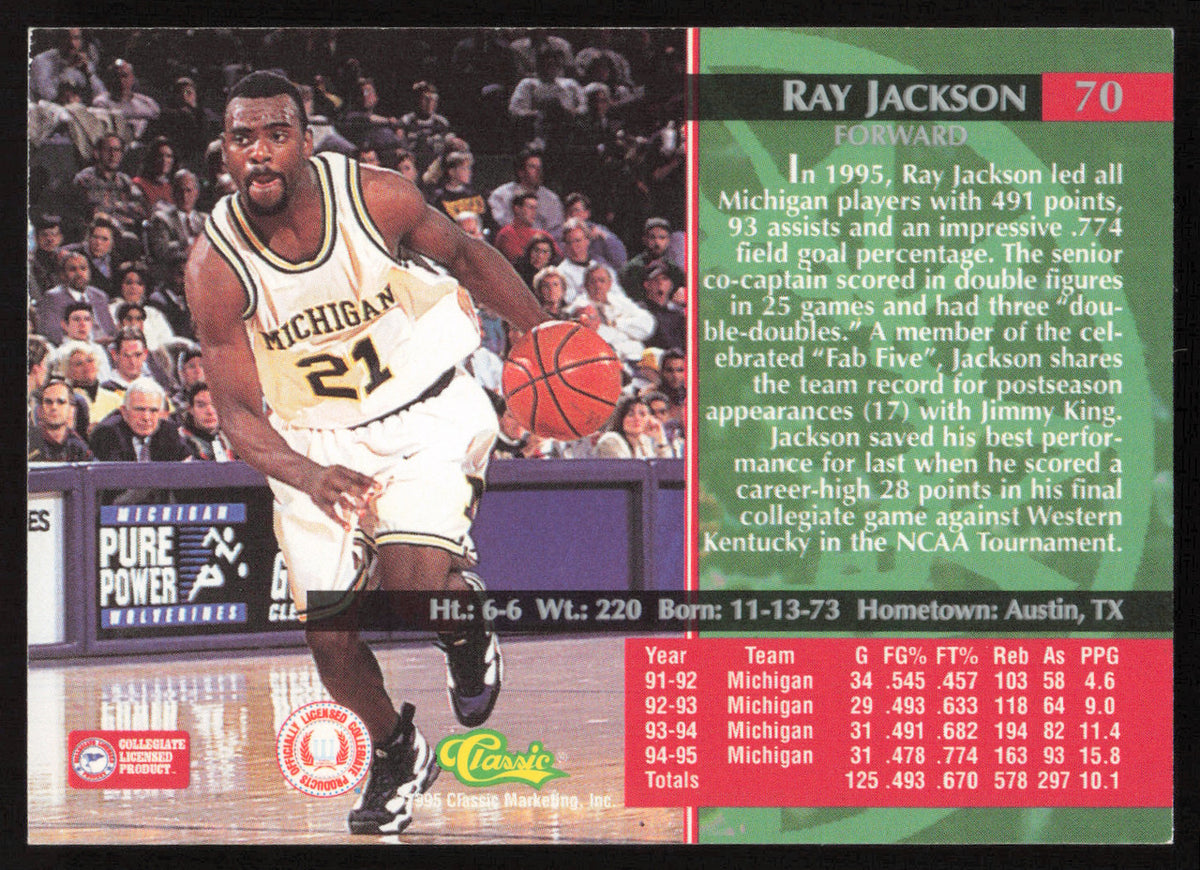 Ray Jackson Autographed 1995 Classic Rookie Card #70 Michigan SKU #259718