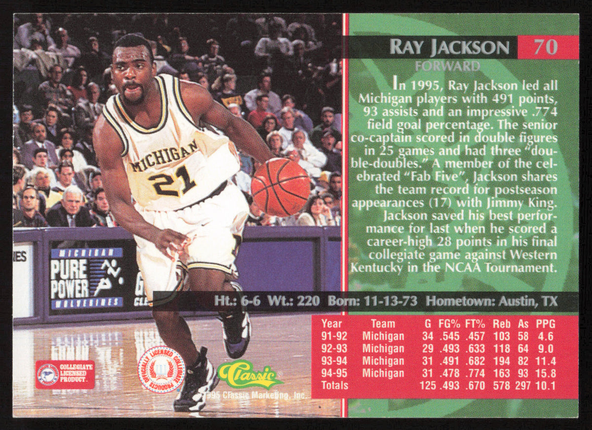 Ray Jackson Autographed 1995 Classic Rookie Card #70 Michigan SKU #259721