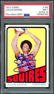 Julius "Dr. J" Erving Autographed 1972 Topps Rookie Card #195 Virginia Squires PSA 7 Auto Grade Gem Mint 10 PSA/DNA #135356160