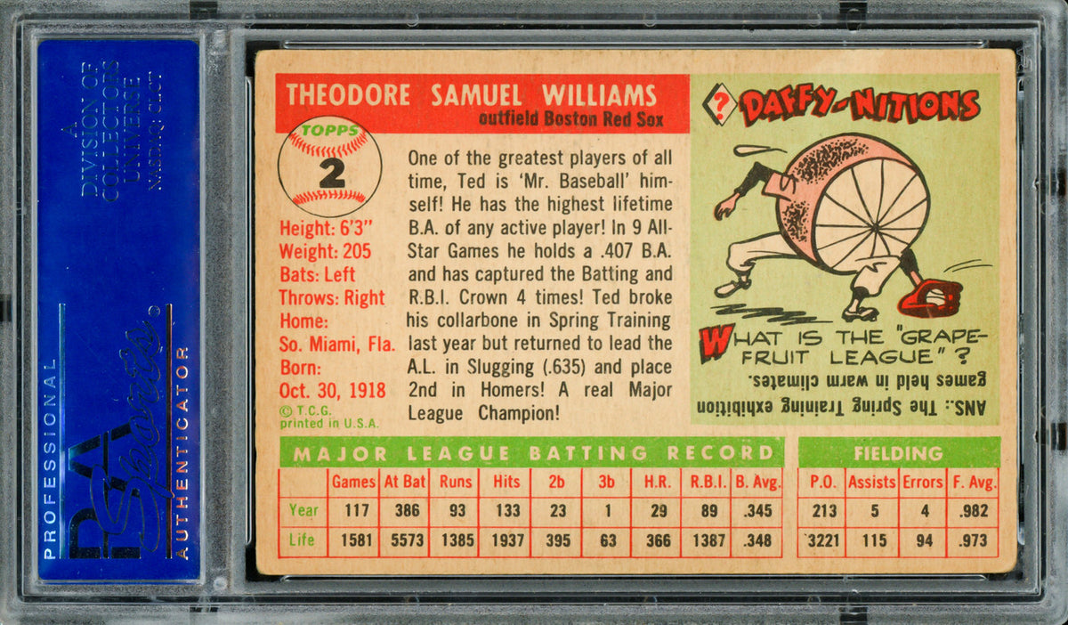 Ted Williams Autographed 1955 Topps Card #2 Boston Red Sox PSA/DNA #65033083