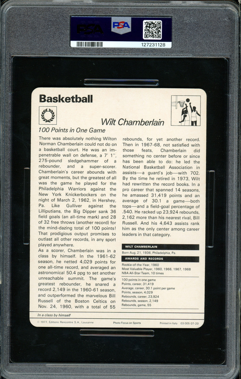 Wilt Chamberlain 1977-79 Sportscaster Card #07-20 Los Angeles Lakers PSA 9 #127231128