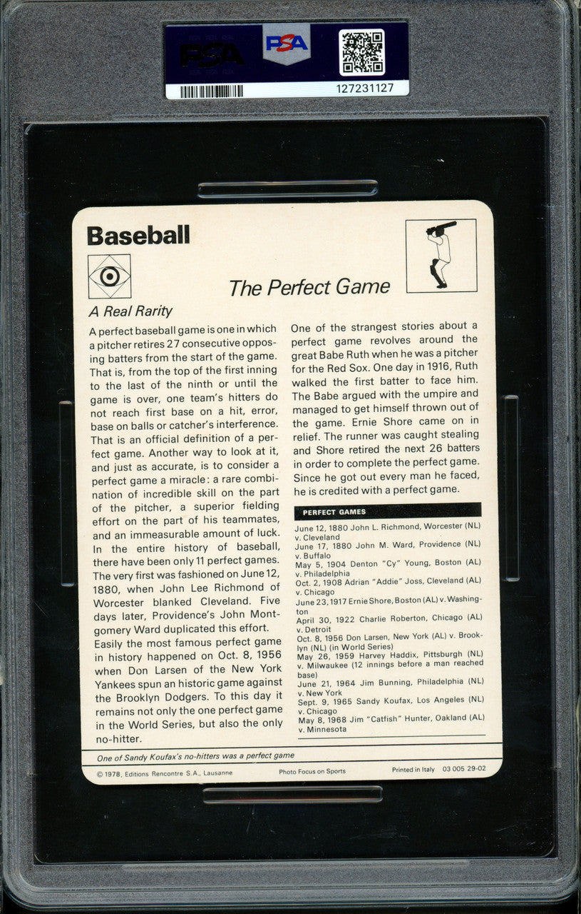 Sandy Koufax 1977-79 Sportscaster Card #29-02 Los Angeles Dodgers PSA 8 The Perfect Game #127231127