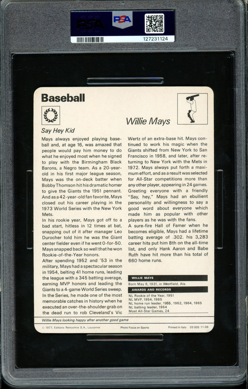 Willie Mays 1977-79 Sportscaster Card #11-06 New York Mets PSA 9 #127231124