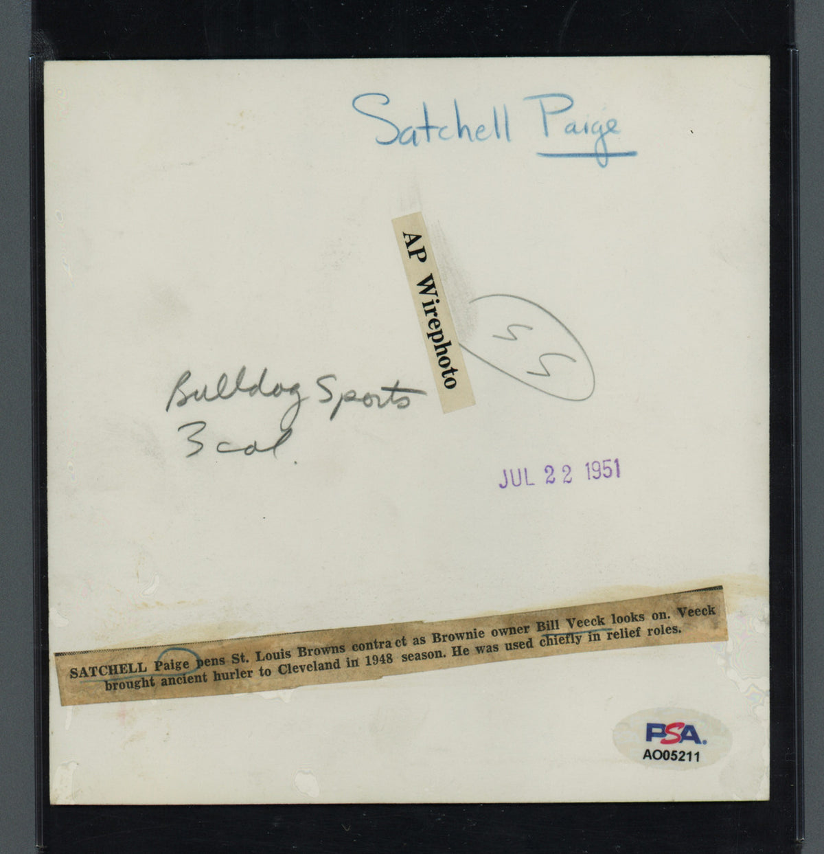 Satchel Paige Autographed 6x6 Photo With Bill Veeck PSA/DNA #AO05211