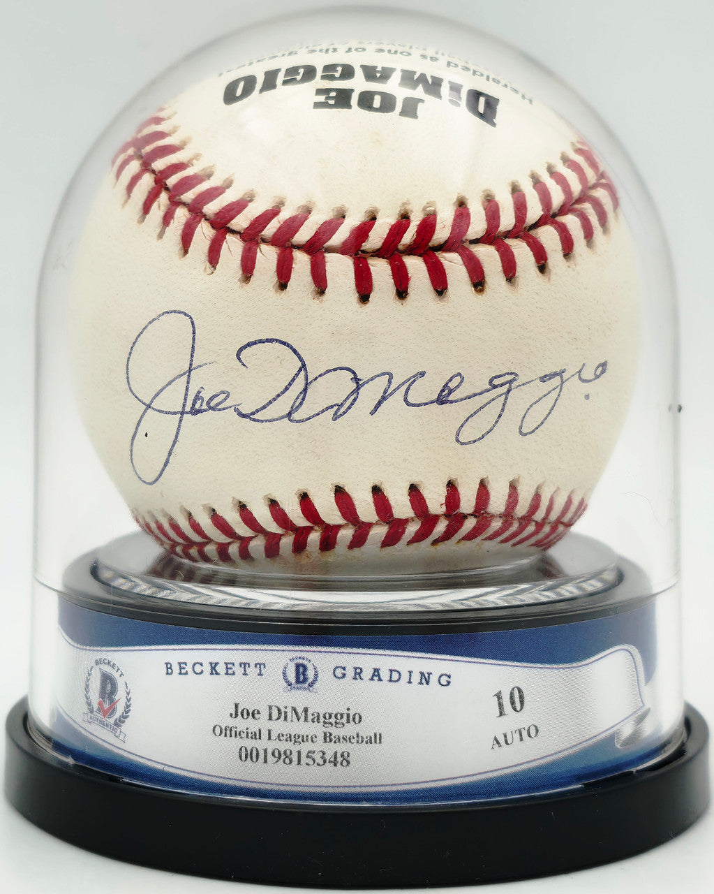 Joe DiMaggio Autographed Official JD Logo League Baseball New York Yankees Auto Grade Gem Mint 10 Beckett BAS #19815348