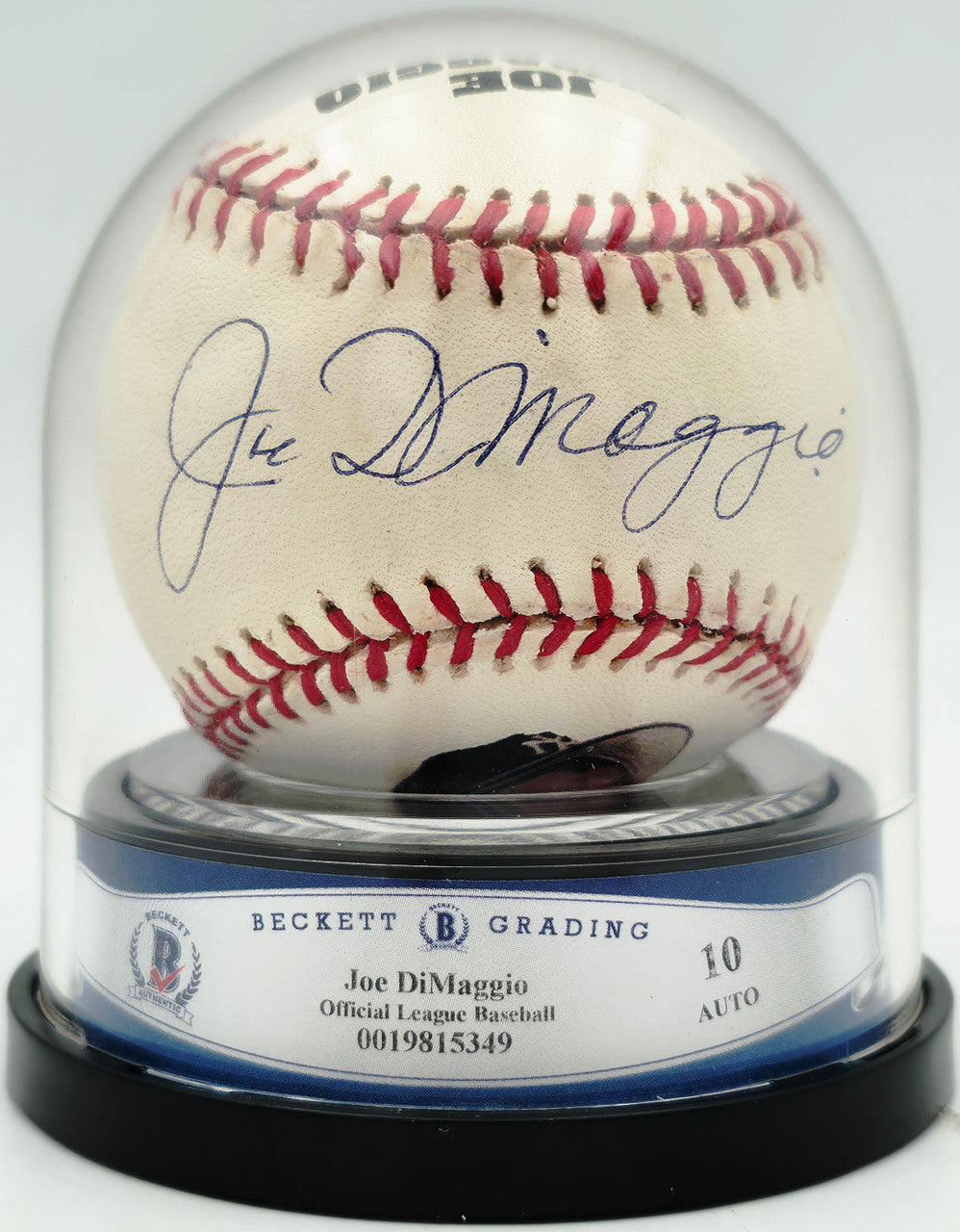 Joe DiMaggio Autographed Official JD Logo League Baseball New York Yankees Auto Grade Gem Mint 10 Beckett BAS #19815349