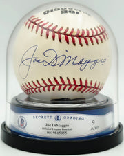 Joe DiMaggio Autographed Official Logo League Baseball New York Yankees Auto Grade Mint 9 Beckett BAS #19815355