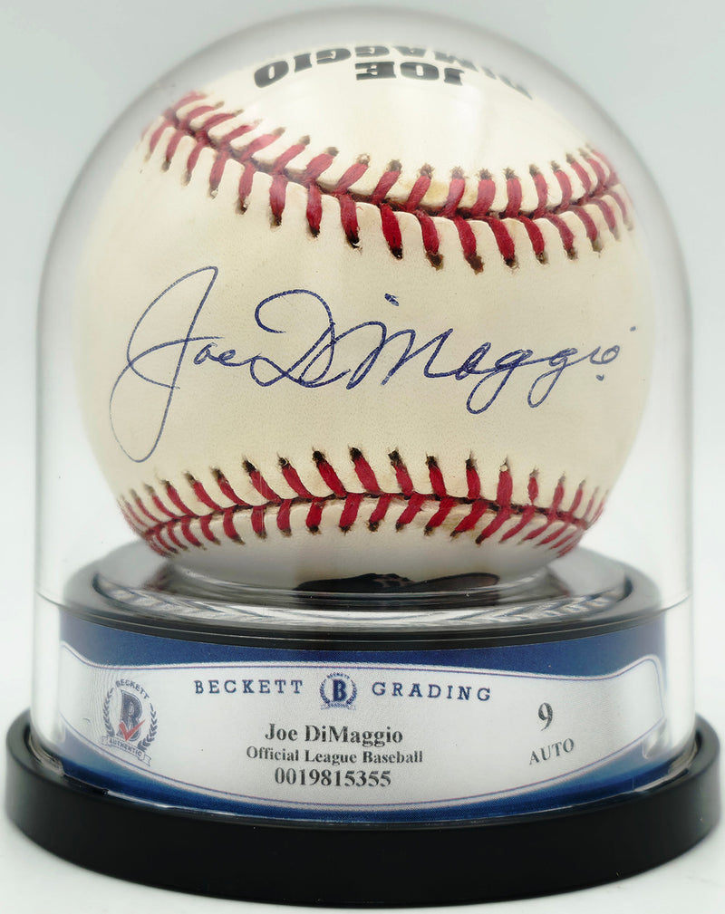 Joe DiMaggio Autographed Official Logo League Baseball New York Yankees Auto Grade Mint 9 Beckett BAS #19815355