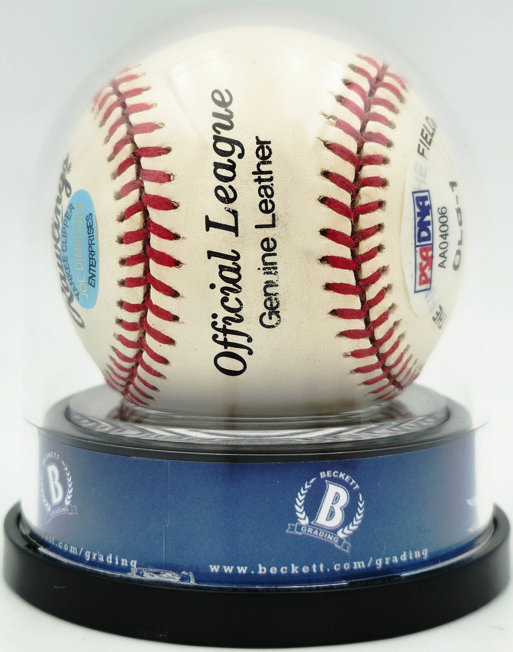 Joe DiMaggio Autographed Official Logo League Baseball New York Yankees Auto Grade Mint 9 Beckett BAS #19815355