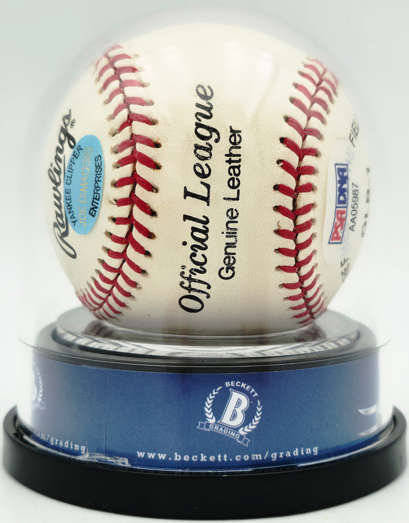 Joe DiMaggio Autographed Official Logo League Baseball New York Yankees Auto Grade Mint 9 Beckett BAS #19815354