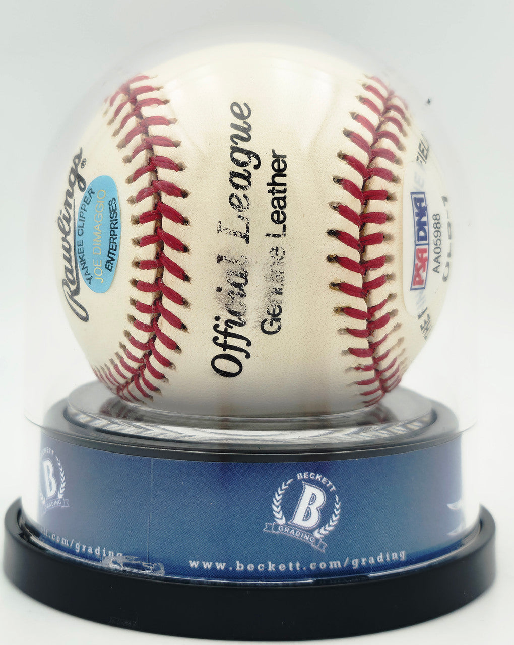 Joe DiMaggio Autographed Official Logo League Baseball New York Yankees Auto Grade Mint 9 Beckett BAS #19815352