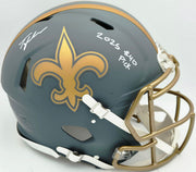 Tyler Shough Autographed New Orleans Saints Slate Gray Full Size Speed Authentic Helmet "2025 #40 Pick" Fanatics Holo #DC75984482